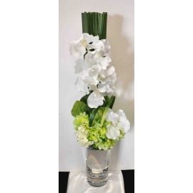 y14405 花藝設計- 茶几用直立式-圓玻璃花器造型花藝